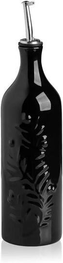 Sweejar Large Olive Oil Dispenser Bottle with Spout, 24 Oz Ceramic Oil Dispenser for Kitchen, Relief Opaque Oil Cruet, Oil Container for Cooking, EVOO, Avocado Oil, Vinegar, Pack of 1(Black) by CozyNest Decor