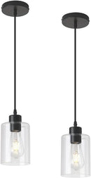 Modern Black Farmhouse Clear Glass Cylinder Pendant Light Fixture,Island Lights for Kitchen,Mini Pendant Lighting for Kitchen Island Decor - 4.75 Inch Shade 58 Inch Cord (Black 2 Pack) by CozyNest Decor
