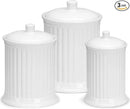 Omniware Simsbury 3-Piece Canister Set - Stoneware Kitchen Storage with Silicone-Sealed Lids, Lead-Free Glaze & Dishwasher Safe - Rustic Farmhouse-Style Flour & Sugar Containers (White) by CozyNest Decor