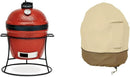 Kamado Joe KJ13RH Joe Jr. 13.5 inch Portable Charcoal Grill with Cast Iron Cart and Heat Deflectors, Blaze Red & Classic Accessories Veranda Water-Resistant 21 Inch Kamado Mini Ceramic BBQ Grill Cover by GreenHaven Gardens