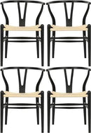 Wishbone Chair Natural Solid Wood Dining Chair/Hans Vegner Y Chair Rattan and Wood Accent Armrest Chairs (Ash Wood - Black + Natural Cord) by CozyNest Decor