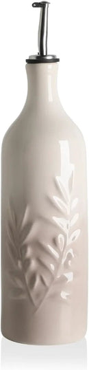Sweejar Ceramic Olive Oil Dispenser Bottle, 24 Oz Relief Opaque Oil Cruet Protects To Reduce Oxidation, Suitable for Storage Soy Sauce, Coffee Syrup, Liquids, Set of 1 (Gradient FogGray) by CozyNest Decor