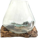 Hand Blown Molten Glass & Teak Wood Terrarium/Vase/Fish Bowl - Premium Quality (10" - 12" High) by CozyNest Decor