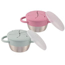 Elk and Friends Stainless Steel Snack Cups | Removable Silicone Food Catcher and Travel Lid | Spill-Proof Snack Containers for Baby, Toddler, Kids | Dishwasher Safe | 2 Pack by TinyTreasures Baby Boutique