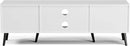 TV Stand for TVs up to 65'', Mid Century Modern Entertainment Center with Rattan Door, Shelves & 2 Cabinets, Boho Media TV Console for Living Room, Bedroom, White by CozyNest Decor