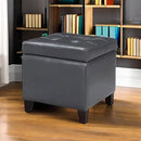 Adeco Bonded Leather Square Tufted Cubic Cube Storage Footstool, 18" Inch Ottomans & Storage Ottomans, With Lid, Dim Gray by CozyNest Decor