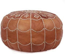 Stuffed Arch Design Moroccan Leather Pouf Ottoman, Handmade, Pre-Filled, 100% Genuine Leather, 14” Height x 22” Diameter – Boho Chic Footstool & Living Room Décor (Dark Tan) by CozyNest Decor