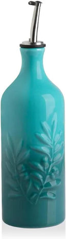 Sweejar Ceramic Olive Oil Dispenser Bottle, 20 Oz Relief Design EVOO Oil and Vinegar Dispensing Bottle with Spout for Kitchen, Set of 1 (Gradient Blue) by CozyNest Decor
