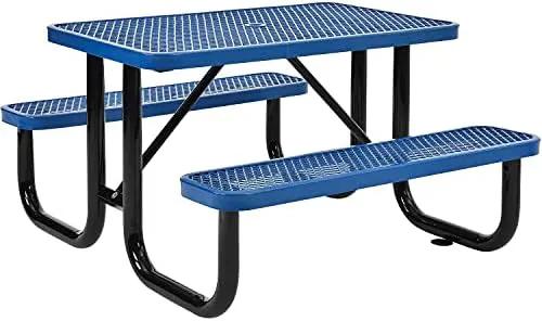 Global Industrial 4' Rectangular Expanded Metal Picnic Table, 48" L x 62" W,Blue, photo 2 of 10