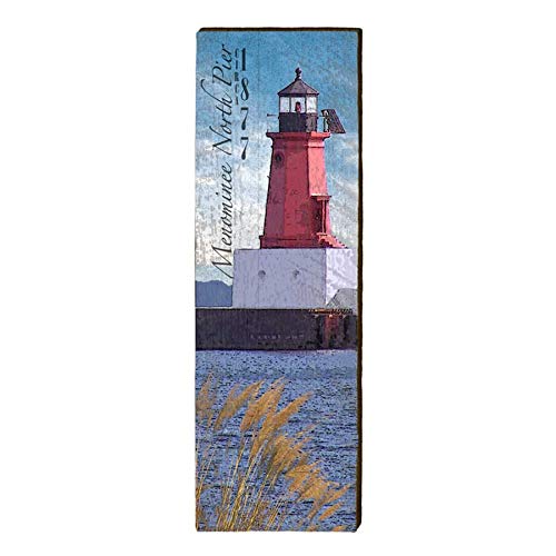 Menominee North Pier Lighthouse Home Decor Art Print on Real Wood