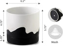 Nihow Ceramic Plant Pot: 6 Inch Planter with Drainage Hole & Saucer for Indoor & Outdoor Plants - Cylinder Round Flower Pot for Succulent/Herbs/Violets - White & Wave Black by GreenHaven Gardens