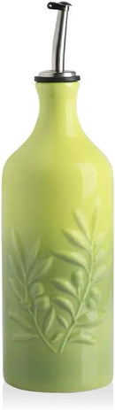Sweejar Ceramic Olive Oil Dispenser Bottle, 20 Oz Relief Opaque Oil Cruet Protects Oil To Reduce Oxidation, Storage Oil, Vinegar, Soy Sauce, Coffee Syrup, Liquids, Set of 1 (Gradient Green) by CozyNest Decor