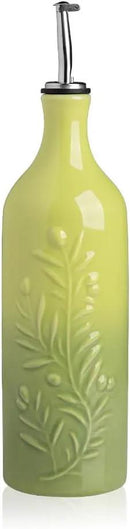 Sweejar Large Olive Oil Dispenser Bottle with Spout, 24 Oz Ceramic Oil Dispenser for Kitchen, Relief Opaque Oil Cruet, Oil Container for Cooking, EVOO, Avocado Oil, Vinegar, Pack of 1(Gradient Green) by CozyNest Decor