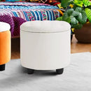 Furniliving Upholstered Button Tufted Round Ottoman, PU Storage Ottoman Round, Removable Lid Convenient Footstools, Classic Ottoman with Storage for Vanity, Nursery Room，IvoryWhite by CozyNest Decor