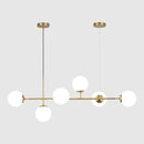 KCO Lighting Modern Globe Linear Chandelier 6 Light Milk Glass Chandeliers White and Gold Pendant Light Fixture Mid Century Rectangle Chandelier Brass Sputnik Island Lights for Kitchen by CozyNest Decor