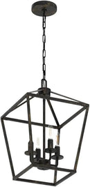 4 Light Chandelier Lighting, Industrial Ceiling Light Black Lantern with Brushed Gold, Geometric Metal Hanging Light Fixture with Adjustable Chain, E12 Base for Entryway Kitchen Island, Indoor Use by CozyNest Decor