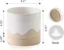 Nihow Ceramic Plant Pot: 6 Inch Planter with Drainage Hole & Saucer for Indoor & Outdoor Plants - Cylinder Round Flower Pot for Succulent/Herbs/Violets - White & Nature by GreenHaven Gardens