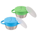 Elk and Friends Stainless Steel Snack Cups | Removable Silicone Food Catcher and Travel Lid | Spill-Proof Snack Containers for Baby, Toddler, Kids | Dishwasher Safe | 2 Pack by TinyTreasures Baby Boutique