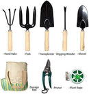 Garden Tools Set 10 Pcs, Heavy Duty Gardening Tool Kit with Storage Organizer, Ergonomic Hand Digging Weeder/Rake/Shovel/Fork/Sprayer/Gloves/Plant Rope/Pruner by GreenHaven Gardens