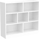 IOTXY Open Shelf Low Bookcase - Wooden 3-Tier Floor Standing Display Cabinet Organizer with Base, 7 Cubes Short Horizontal Bookshelf in Warm White by CozyNest Decor