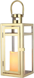 TRIROCKS Stainless Steel Decorative Lantern 12'' High Metal Candle Holder Outdoor Candle Lantern with Tempered Panels for Christmas Home Decor Living Room Parties Events Tabletop Indoor Outdoor (Gold) by CozyNest Decor