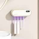 UV Toothbrush Sanitizer Holder for 4 | Wall Mounted Toothbrush Holder for Bathroom with Fan Drying | USB Rechargeable Toothbrush Cleaner & Sterilizer, No Drill Install, Modern Design (White) by CozyNest Decor