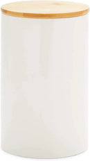 Farmlyn Creek Set of 3 White Ceramic Canisters with Airtight Wooden Bmaboo Lids - Kitchen Counter Containers - Food Storage Jars for Storing Sugar, Coffee, Snacks and Other Dry Goods (3 Sizes) by CozyNest Decor