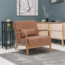 INZOY Mid Century Modern Accent Chair with Wood Frame, PU Leather Reading Armchair with Waist Cushion, Upholstered Living Room Chairs for Bedroom Sunroom (Camel) by CozyNest Decor