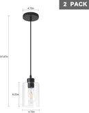 Modern Black Farmhouse Clear Glass Cylinder Pendant Light Fixture,Island Lights for Kitchen,Mini Pendant Lighting for Kitchen Island Decor - 4.75 Inch Shade 58 Inch Cord (Black 2 Pack) by CozyNest Decor