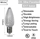 Set of 25 C9 White Faceted Cover Led Replacement Light Bulbs, Dimmable High Brightness E17 Christmas Decorative String Lights for Outdoor Holiday Decoration (White) by GreenHaven Gardens