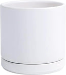 D'vine Dev Ceramic Planter Pot with Drainage Hole and Saucer, Indoor Cylinder Round Flower Pot, 4.6 Inch, White, 94-O-B-1 by GreenHaven Gardens