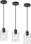 Modern Black Farmhouse Clear Glass Cylinder Pendant Light Fixture,Mini Pendant Lighting for Kitchen Island Decor - 4.75 Inch Shade, 2-58 Inch Cord (Black 3 Pack) by CozyNest Decor