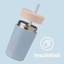 Owala Kids Insulation Stainless Steel Tumbler with Spill Resistant Flexible Straw, Easy to Clean, Kids Water Bottle, Great for Travel, Dishwasher Safe, 12 Oz, Tan and Blue (Seas the Day) by TinyTreasures Baby Boutique
