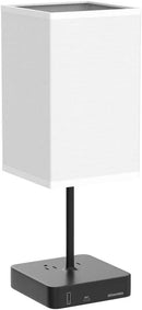 Bedside Table Lamp with Touch Control & USB C+A Charging Ports LED Desk Lamp with 2 AC Outlets, Minimalist Nightstand Light with Black Fabric Shade for Bedroom, Living Room, Office, White by CozyNest Decor