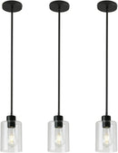 Black Pendant Lights Kitchen Island - Clear Glass Pendant Light Fixture Multiple Stems Rods 3 Units 12 Inch 3 Units 4 Inch (Black 3 Pack Stem Rod) by CozyNest Decor