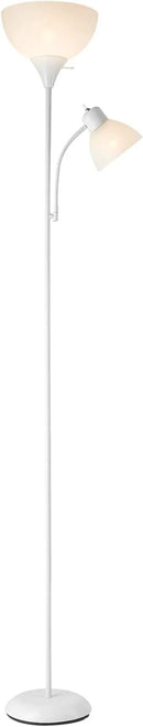 GLOBE Electric 67136 72" Torchiere Floor Lamp with Adjustable Reading Light, Matte White Finish, Frosted Shades, Rotary Switch on Socket, E26 Base by CozyNest Decor