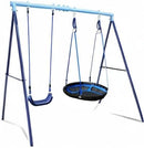 2 Seat Swing Set for Backyard - Metal A-Frame Holds 440 lbs, 1 Adjustable Saucer Swing and 1 u-Shape Swing - Suitable for Kids 3-8 Years by TinyTreasures Baby Boutique