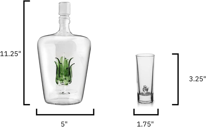 Tequila Decanter Tequila Glasses Set with Agave Decanter and 6 Agave Sipping Shot Glass, Perfect for Gifts for Tequila Lovers, 25 Ounce Bottle, 3 Ounce Tequila Party Decorations Cinco De Mayo (Agave)