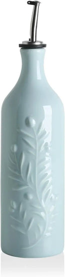 Sweejar Large Olive Oil Dispenser Bottle with Spout, 24 Oz Ceramic Oil Dispenser for Kitchen, Relief Opaque Cruet, Container for Cooking, EVOO, Vinegar, Pack of 1 (Light Blue) by CozyNest Decor