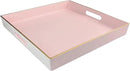Pink Decorative Tray, Square Serving Tray with Handles, Plastic Coffee Table Tray for Ottoman, Living Room, Kitchen Tabletop, 13"x13"x1.6" by CozyNest Decor