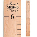 Wooden Growth Chart – Kids Height Chart, Wall Measurement for Kids, Height Chart for Wall, Growth Ruler for Children – Natural with Black Numerals - “Love Grows Here” (63" x 6.7") by TinyTreasures Baby Boutique
