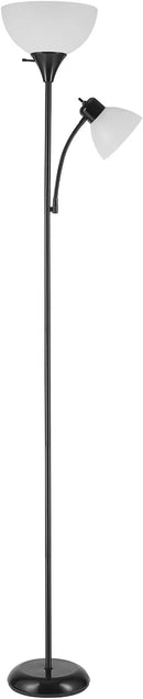 GLOBE Electric 67135 72" Torchiere Floor Lamp and Adjustable Reading Light, Matte Black, Frosted Shade, Dual Rotary Switch, 3-Step Dimming, Modern Lighting for Living Room or Office by CozyNest Decor