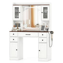 41.5 Inch Makeup Dressing Table with Power Outlets and 3 Color Lighting Modes-White+ by LJGDeals