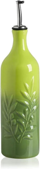 Sweejar Large Ceramic Olive Oil Dispenser Bottle, 24 Oz Relief Opaque Oil Cruet Protects Oil To Reduce Oxidation, Storage Vinegar, Soy Sauce, Coffee Syrup, Liquids, Set of 1 (Gradient Green) by CozyNest Decor