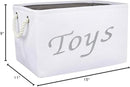 Embroidered Tote Bin - Storage Basket for Nursery - Large Storage Box - Organizing Bedroom, Closet, Classroom (White Toys Basket) by TinyTreasures Baby Boutique