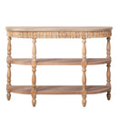 Handcrafted Wood Console Table with Hand-Woven Trim
