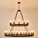 2 Tiers Wagon Wheel Chandelier Wooden Farmhouse 36 Light (24 / 12) Or (12 / 24) Metal Chandeliers 2 Story Light Fixtures Industrial For High Ceiling Living Dining Room Foyer, Adjustable Height - Black by HouseOfZazla