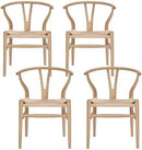Wishbone Chair Natural Solid Wood Dining Chair/Hans Wegner Y Chair Rattan and Wood Accent Armrest Chairs - Ash Wood Chairs Set of 4 (Ash Wood + Natural Color) by CozyNest Decor