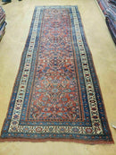 3' 8" X 11' Antique Handmade Turkish Wool Rug Veg Dye Runner Nice Rusted Red