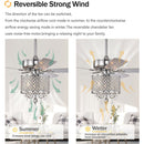 52'' Classical Crystal Ceiling Fan Lamp  3 Speed Hand Pull Chain (High, Mid, Low), 5 Reversible Blades for Living Room, Dining Room, Bedroom, Family Room, Chrome  ,3PCS*E12  (NO Include Bulb )